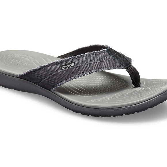 Crocs Gray and Black Flip Flops, Size 9 - Picture 1 of 7